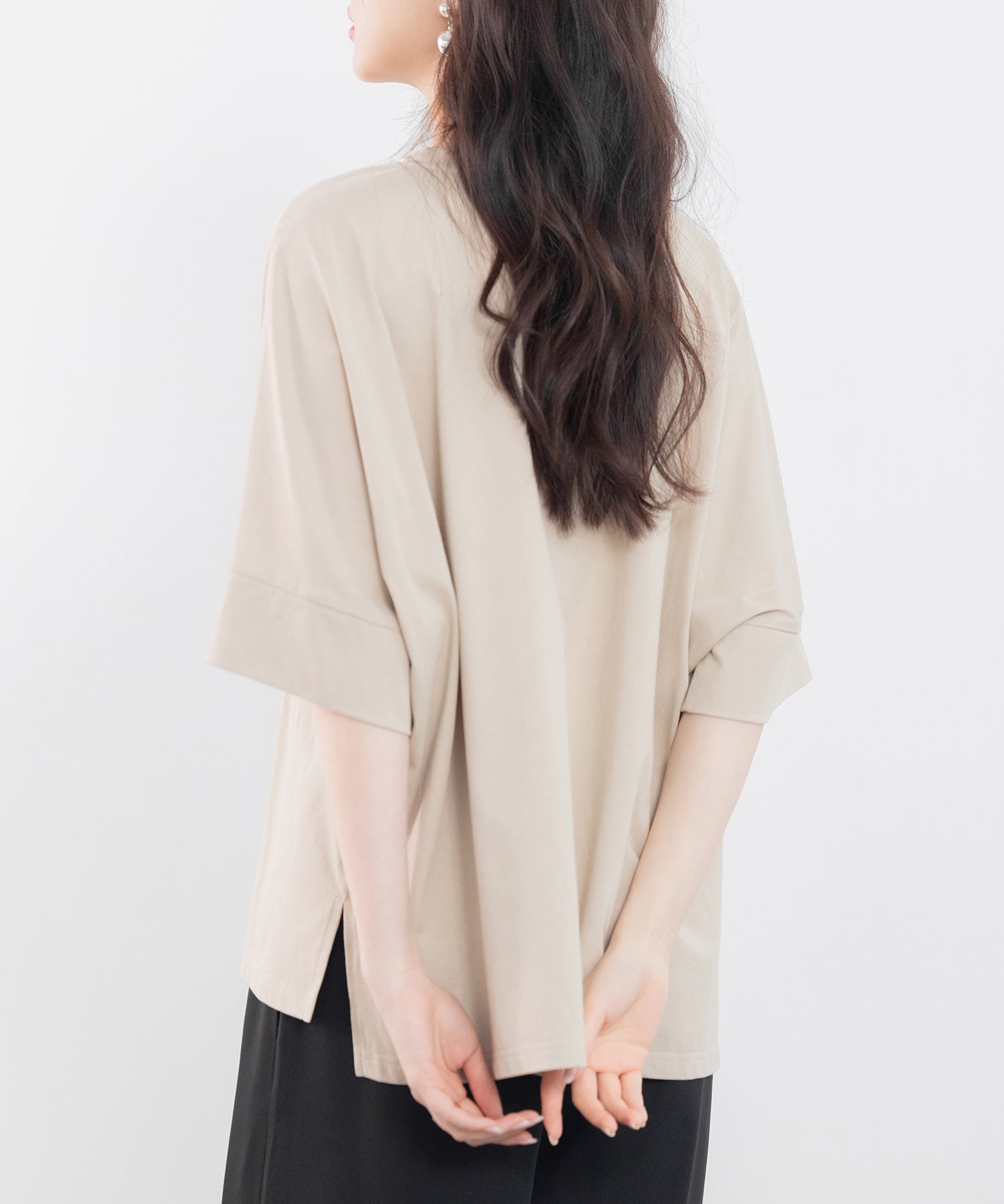 クルーネックオーバーシルエット綿混Tシャツsdp0204 ベージュ