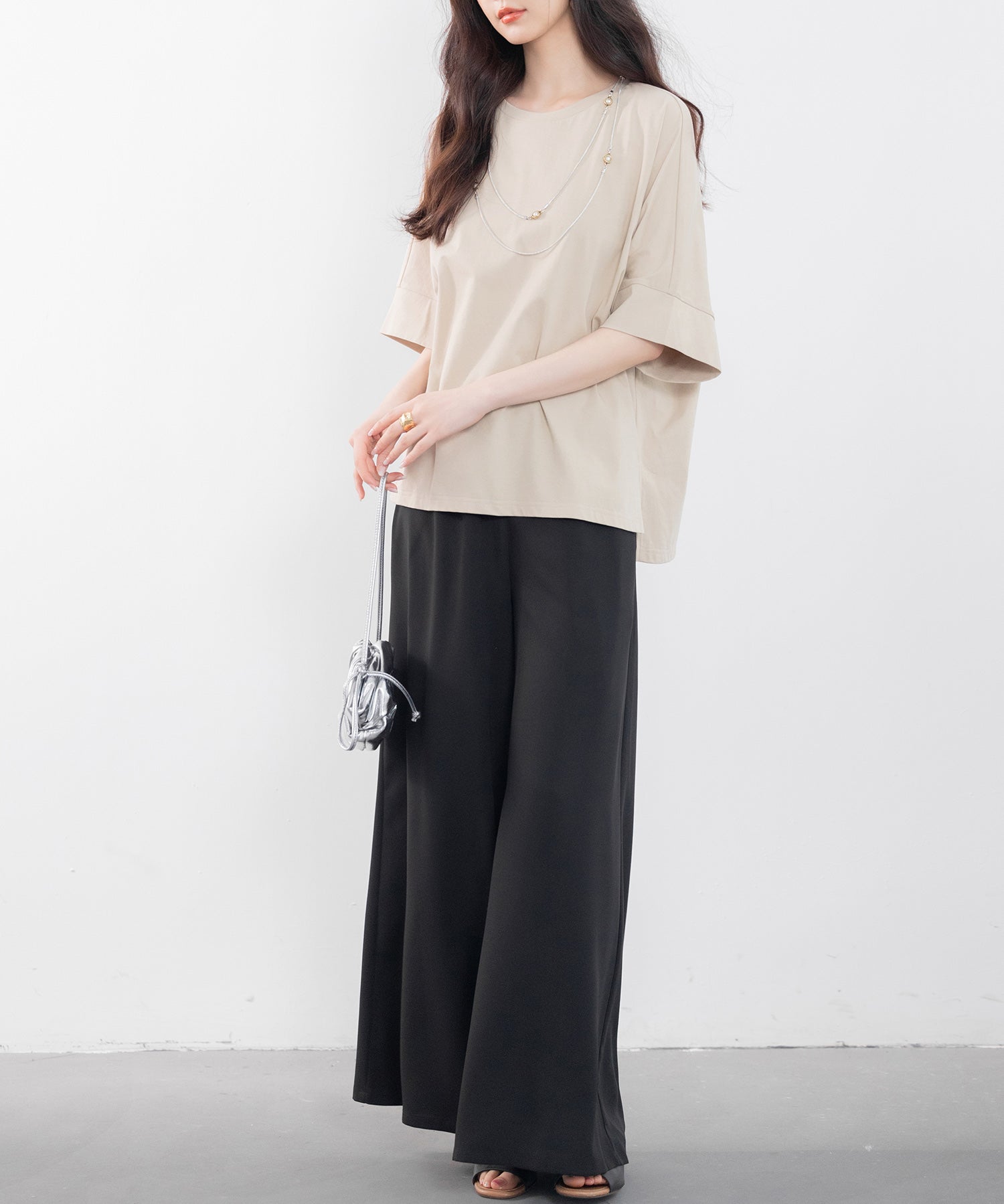 クルーネックオーバーシルエット綿混Tシャツsdp0204 ベージュ