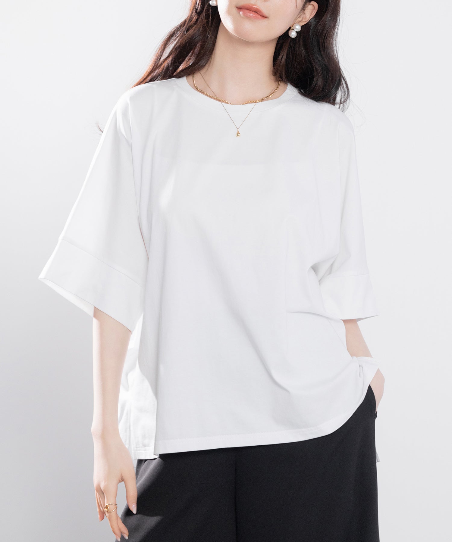 クルーネックオーバーシルエット綿混Tシャツsdp0204-101-1