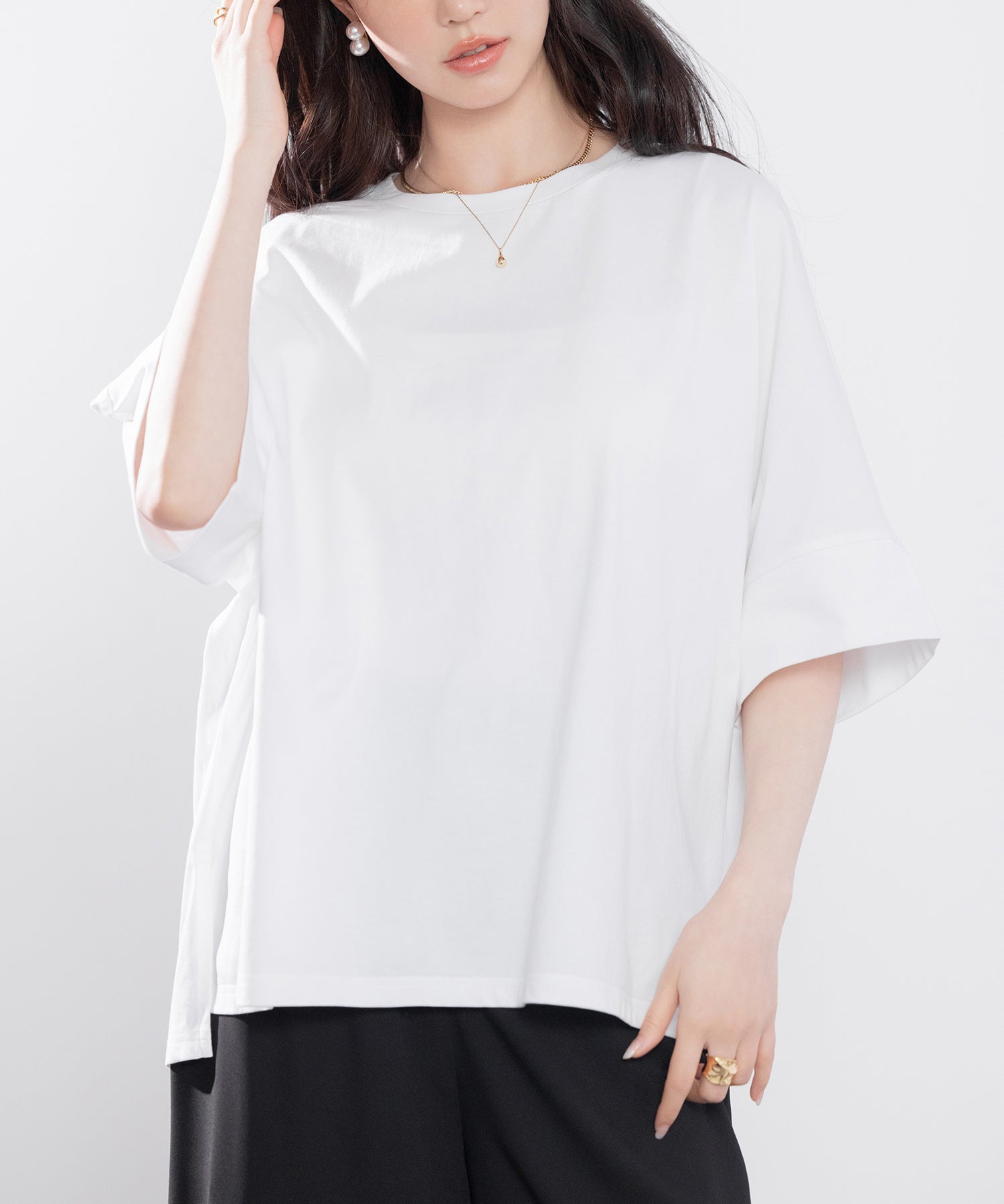 クルーネックオーバーシルエット綿混Tシャツsdp0204 ホワイト