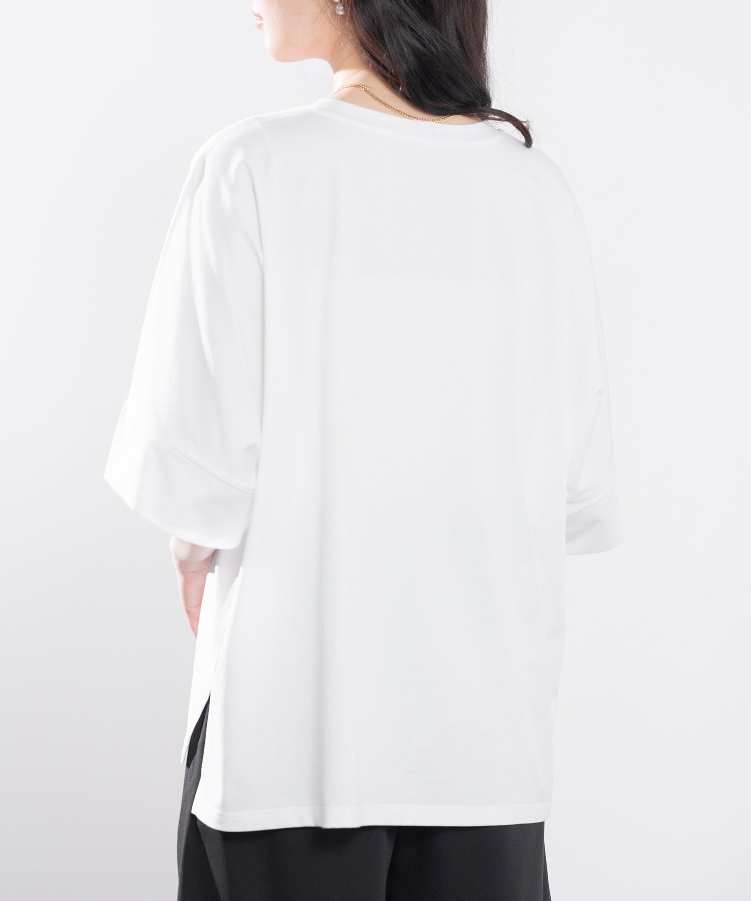 クルーネックオーバーシルエット綿混Tシャツsdp0204 ホワイト
