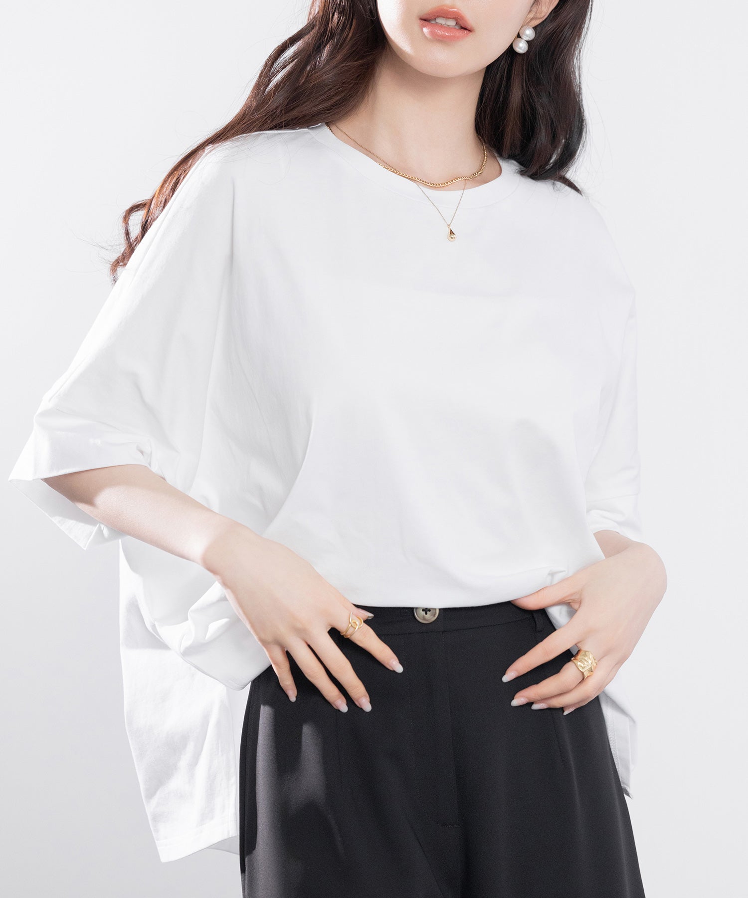 クルーネックオーバーシルエット綿混Tシャツsdp0204 ホワイト