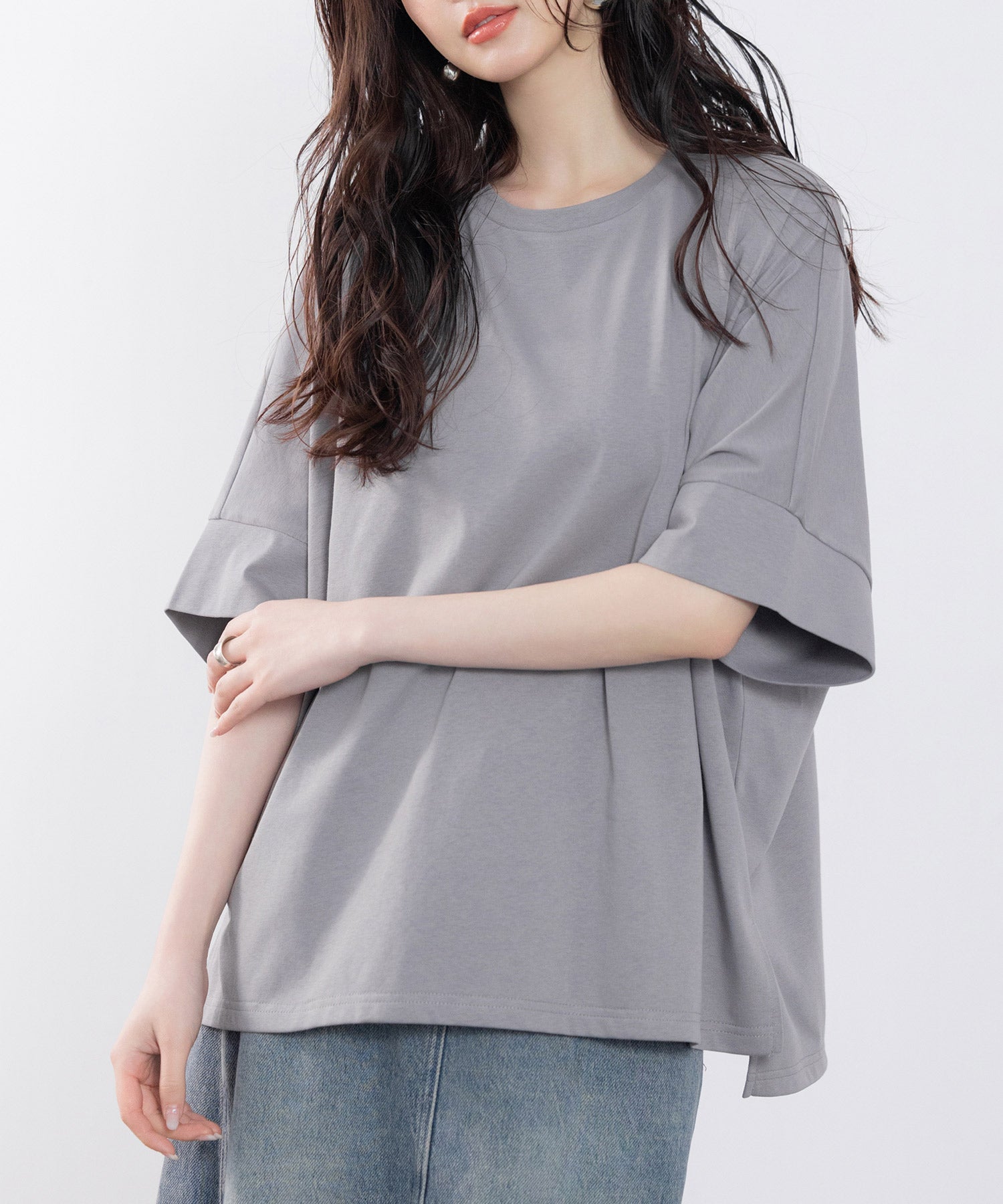 クルーネックオーバーシルエット綿混Tシャツsdp0204-101-365