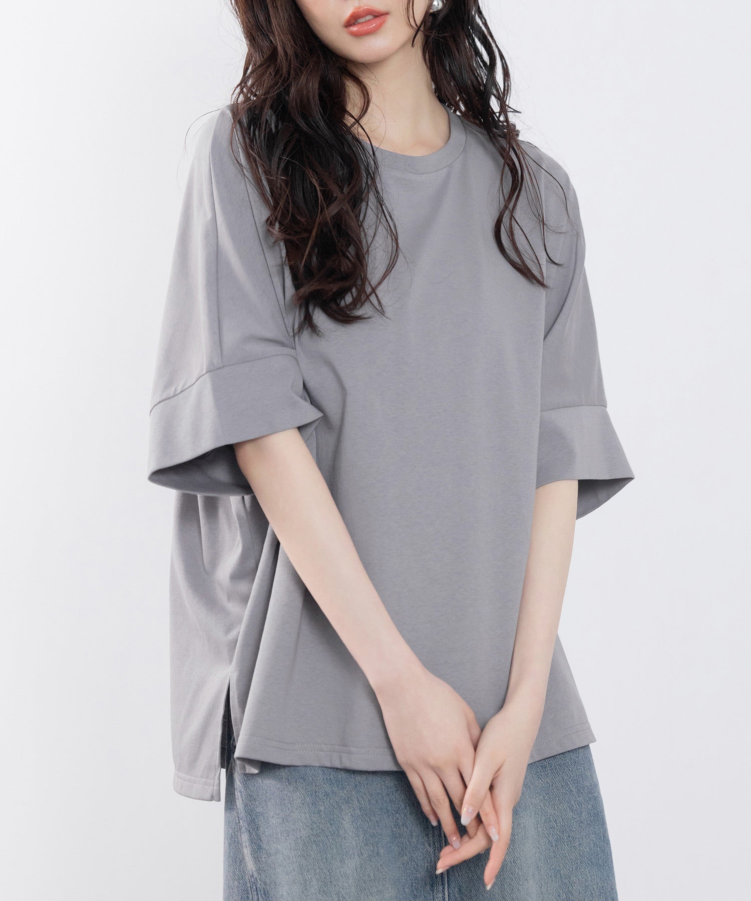クルーネックオーバーシルエット綿混Tシャツsdp0204 チャコール