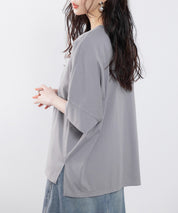 クルーネックオーバーシルエット綿混Tシャツsdp0204 チャコール