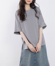 クルーネックオーバーシルエット綿混Tシャツsdp0204 チャコール