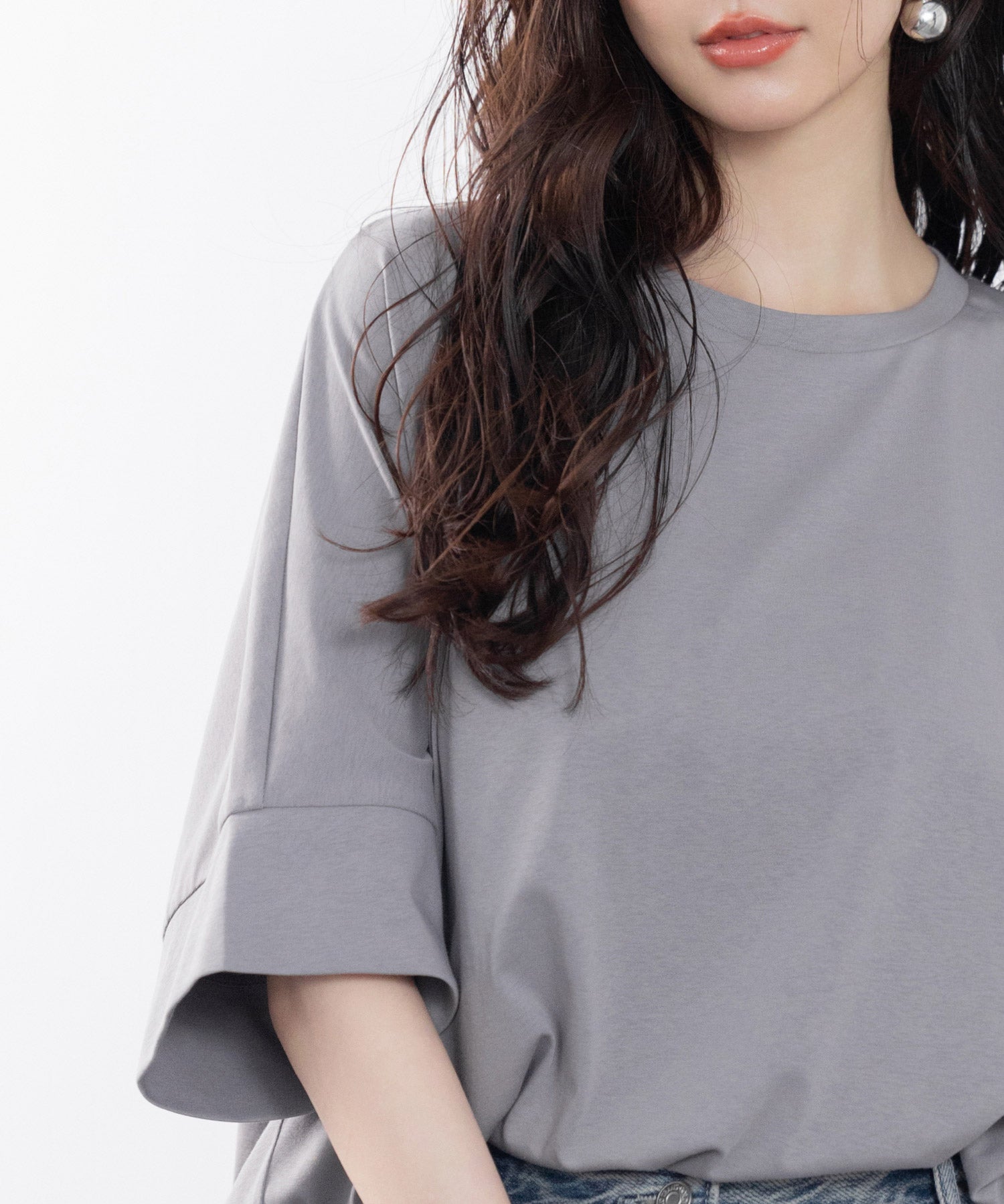 クルーネックオーバーシルエット綿混Tシャツsdp0204 チャコール