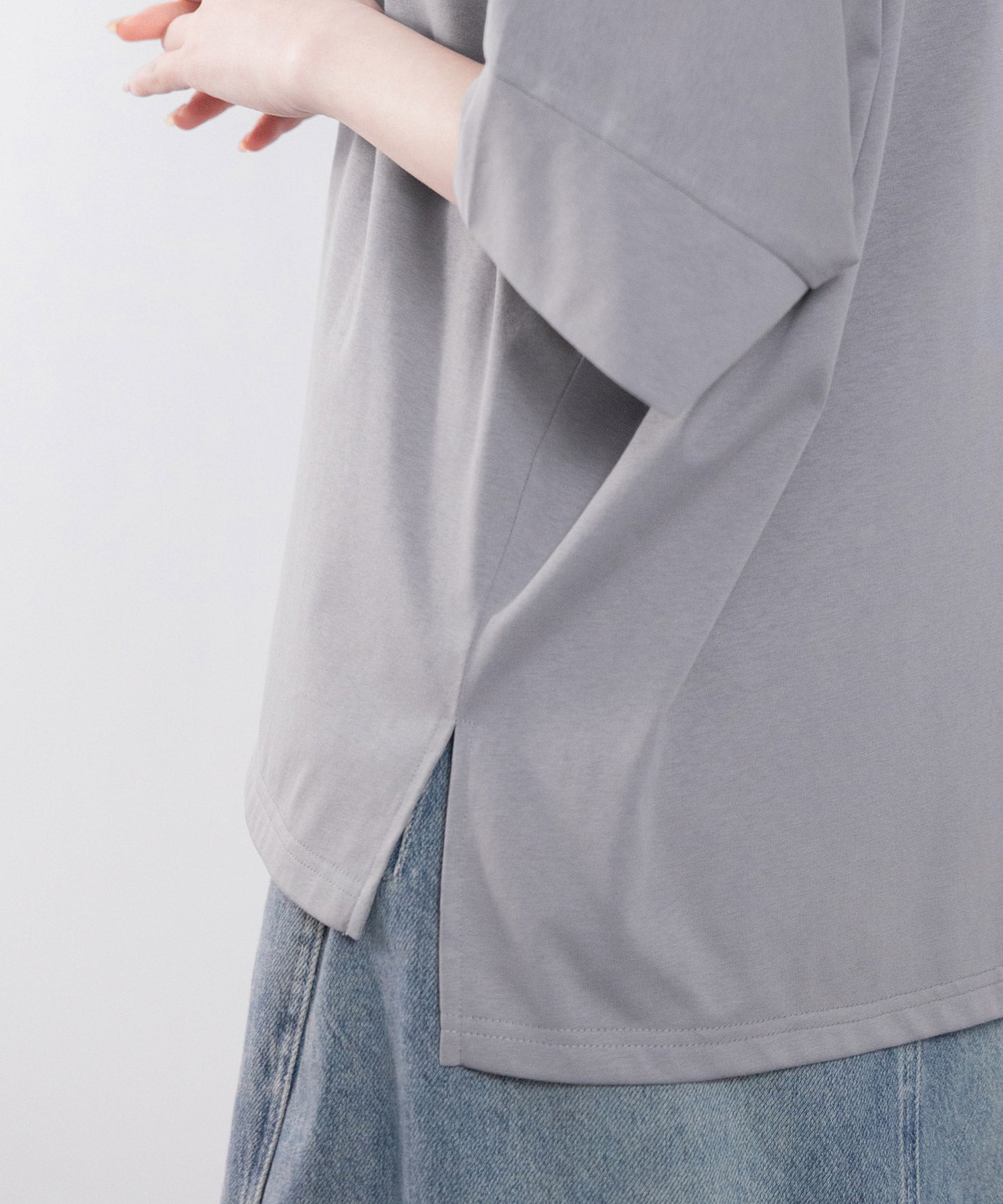 クルーネックオーバーシルエット綿混Tシャツsdp0204 チャコール