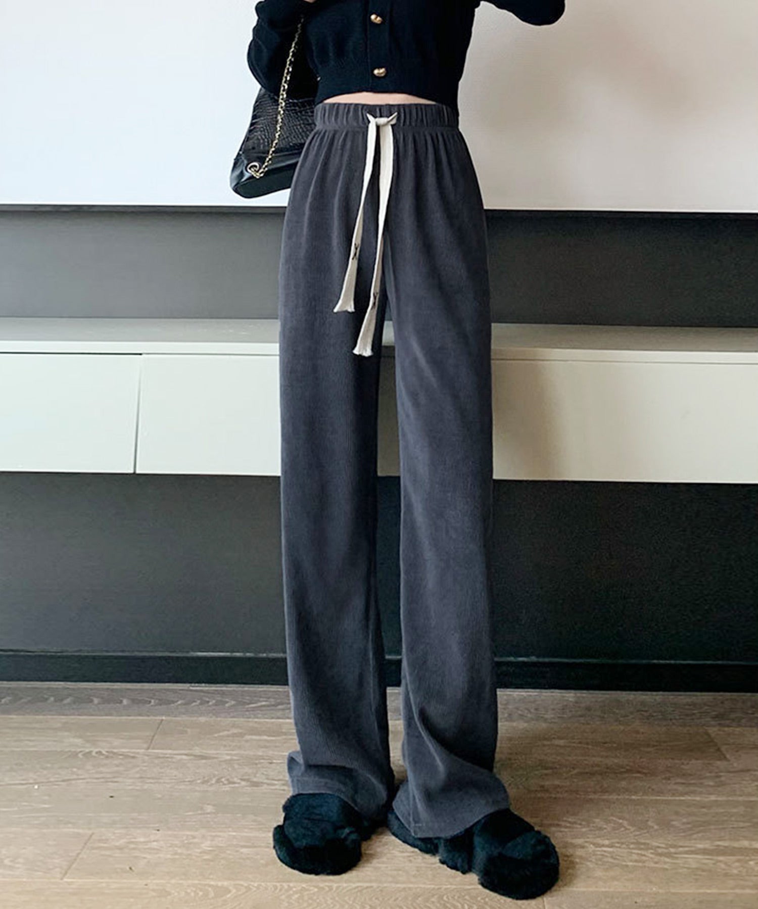 裏起毛コーデユロイワイドパンツsdpalhj01 チャコール