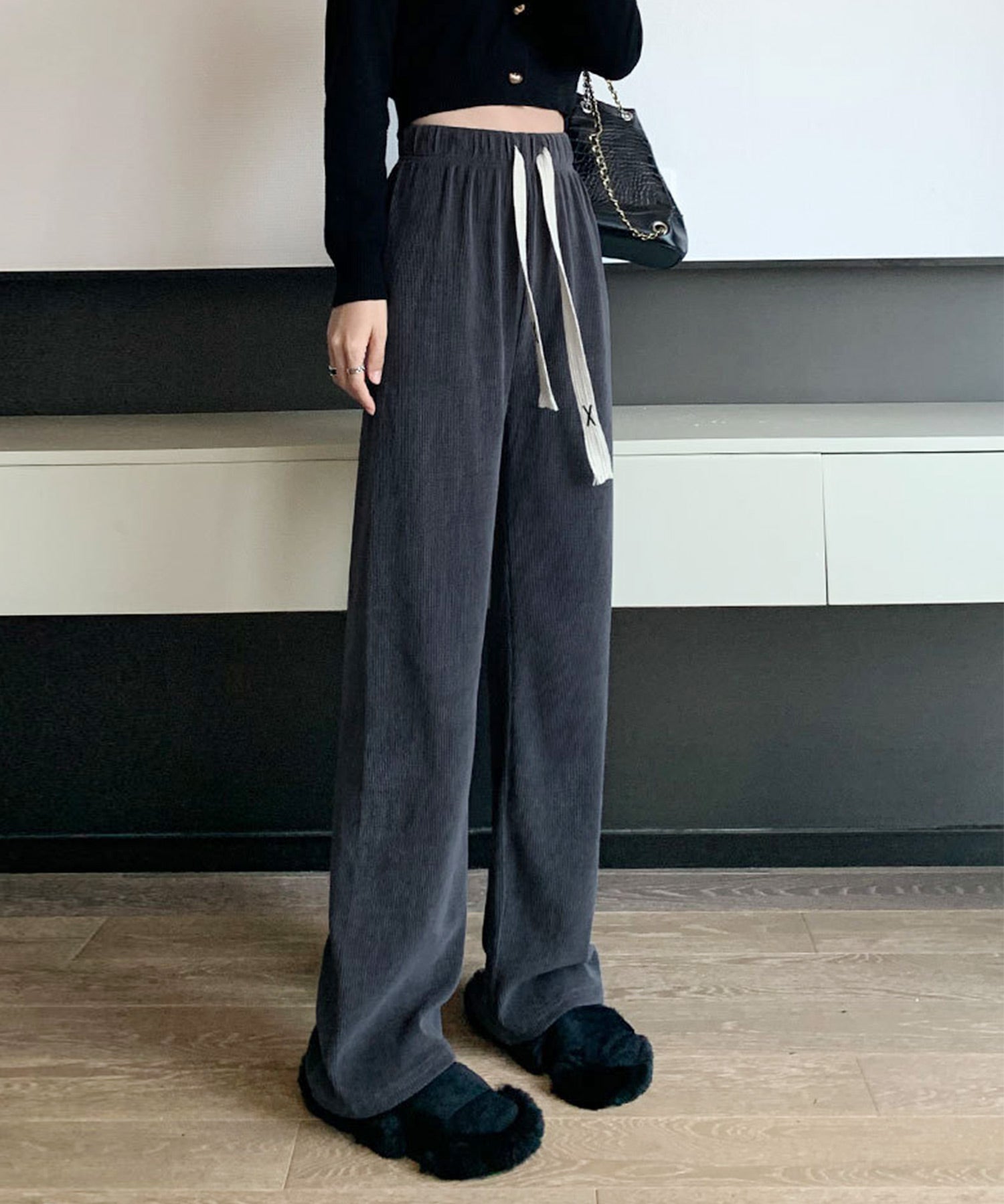 裏起毛コーデユロイワイドパンツsdpalhj01 チャコール