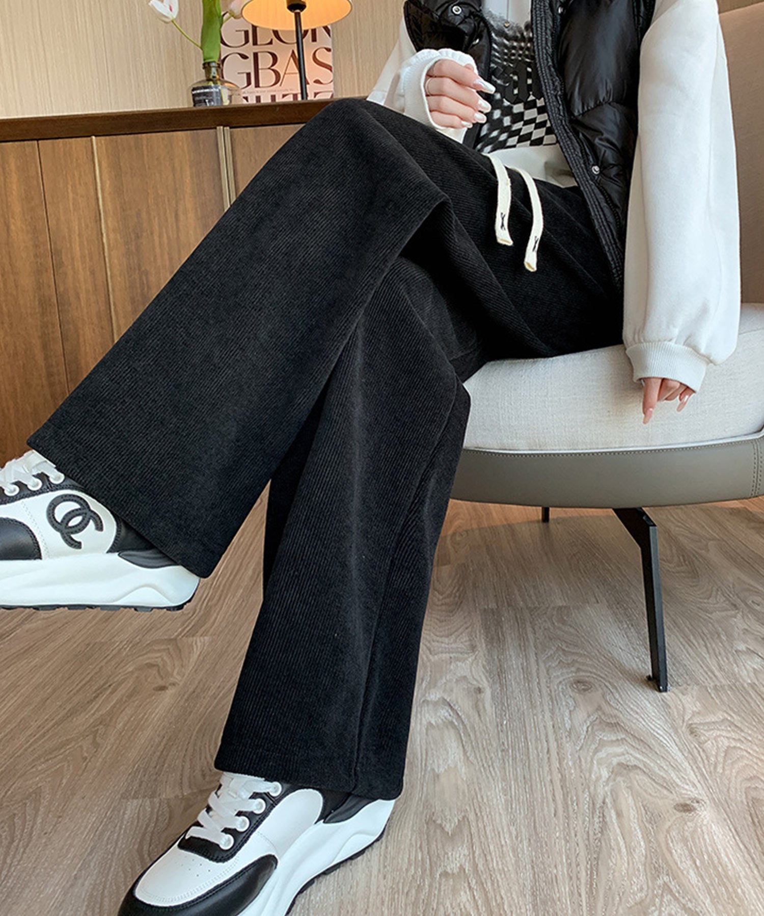 裏起毛コーデユロイワイドパンツsdpalhj01 ブラック