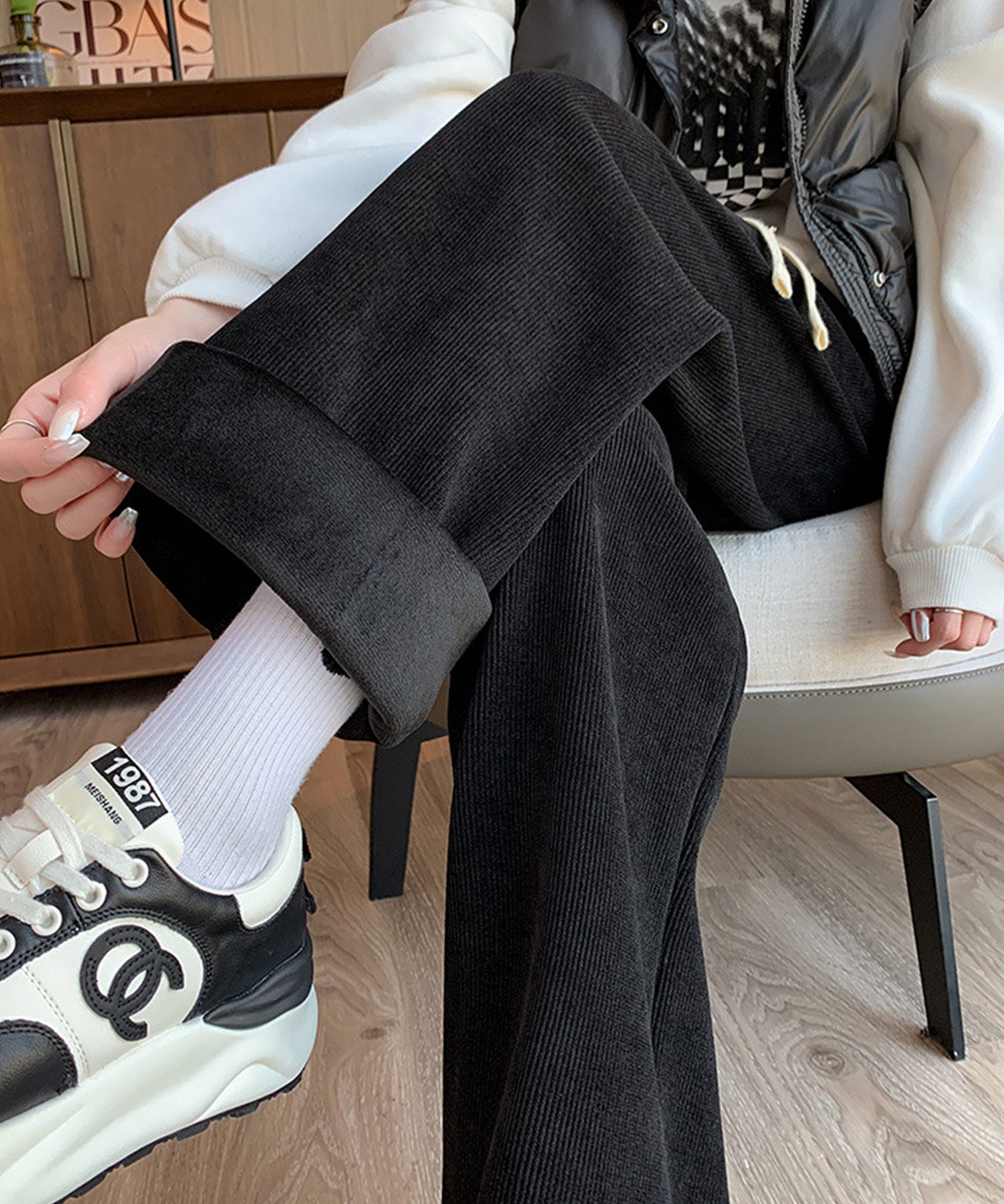 裏起毛コーデユロイワイドパンツsdpalhj01 ブラック