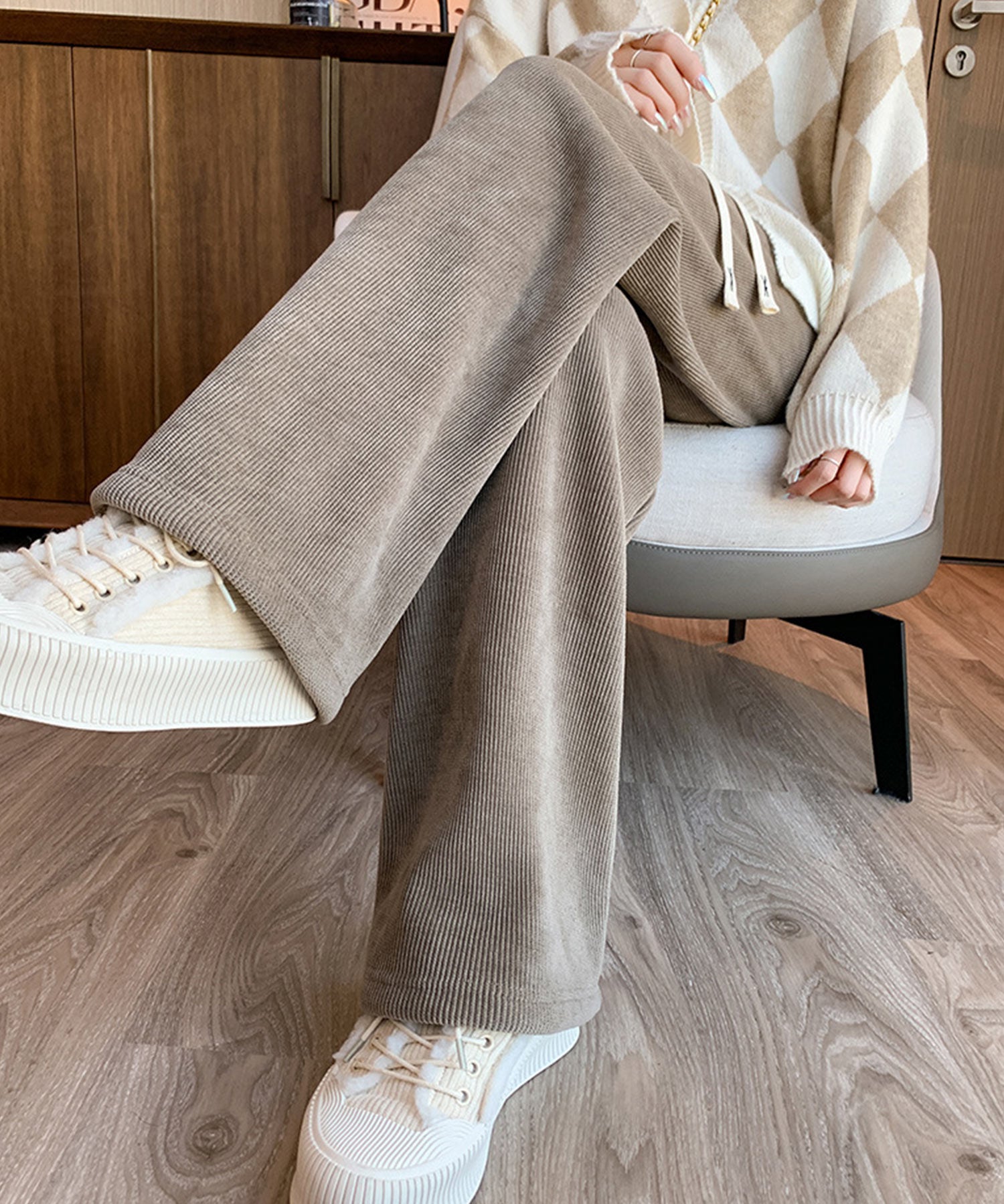 裏起毛コーデユロイワイドパンツsdpalhj01 モカ