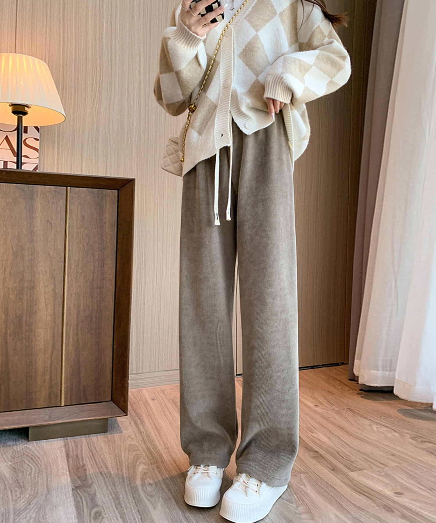 裏起毛コーデユロイワイドパンツsdpalhj01 モカ