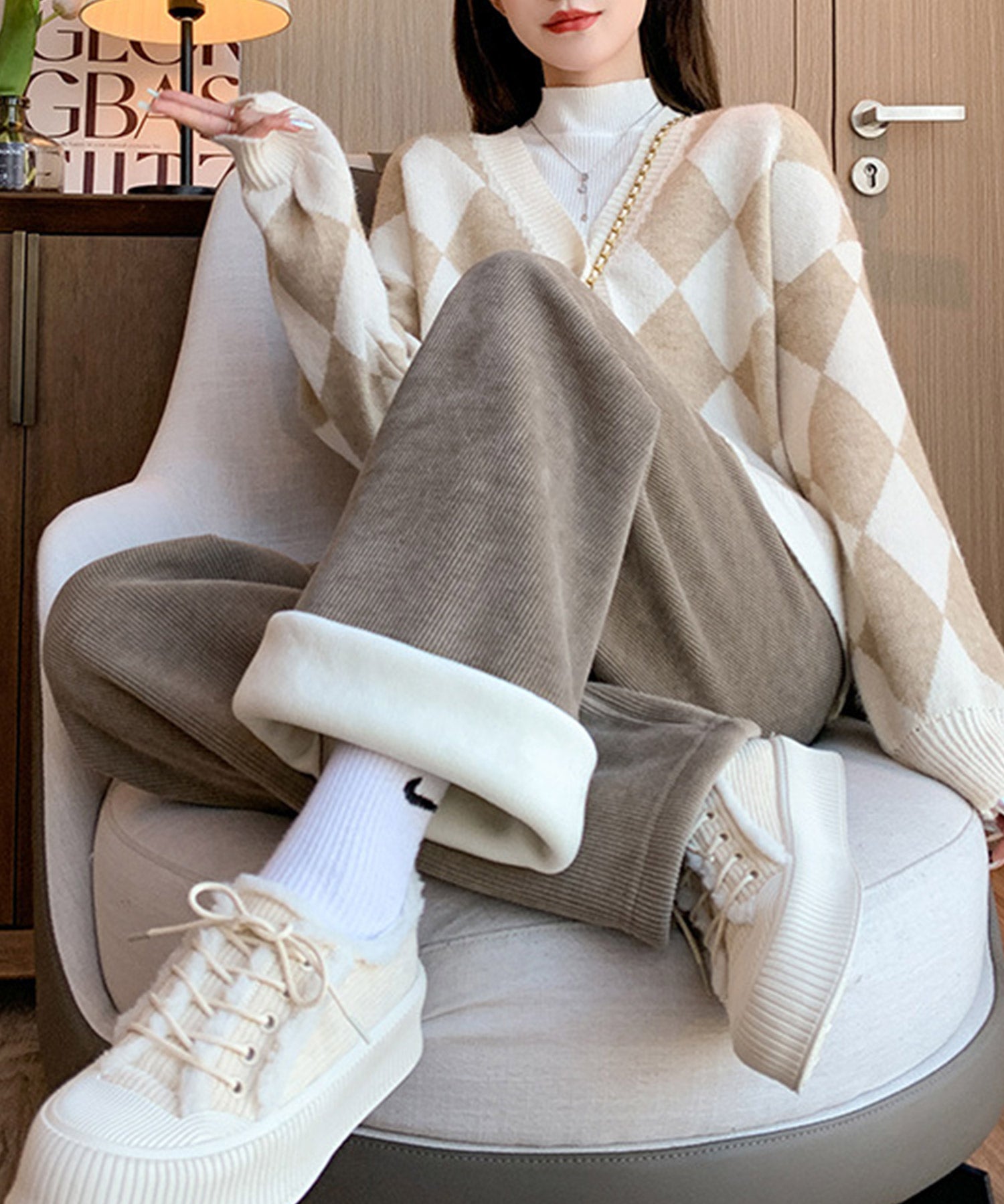 裏起毛コーデユロイワイドパンツsdpalhj01 モカ