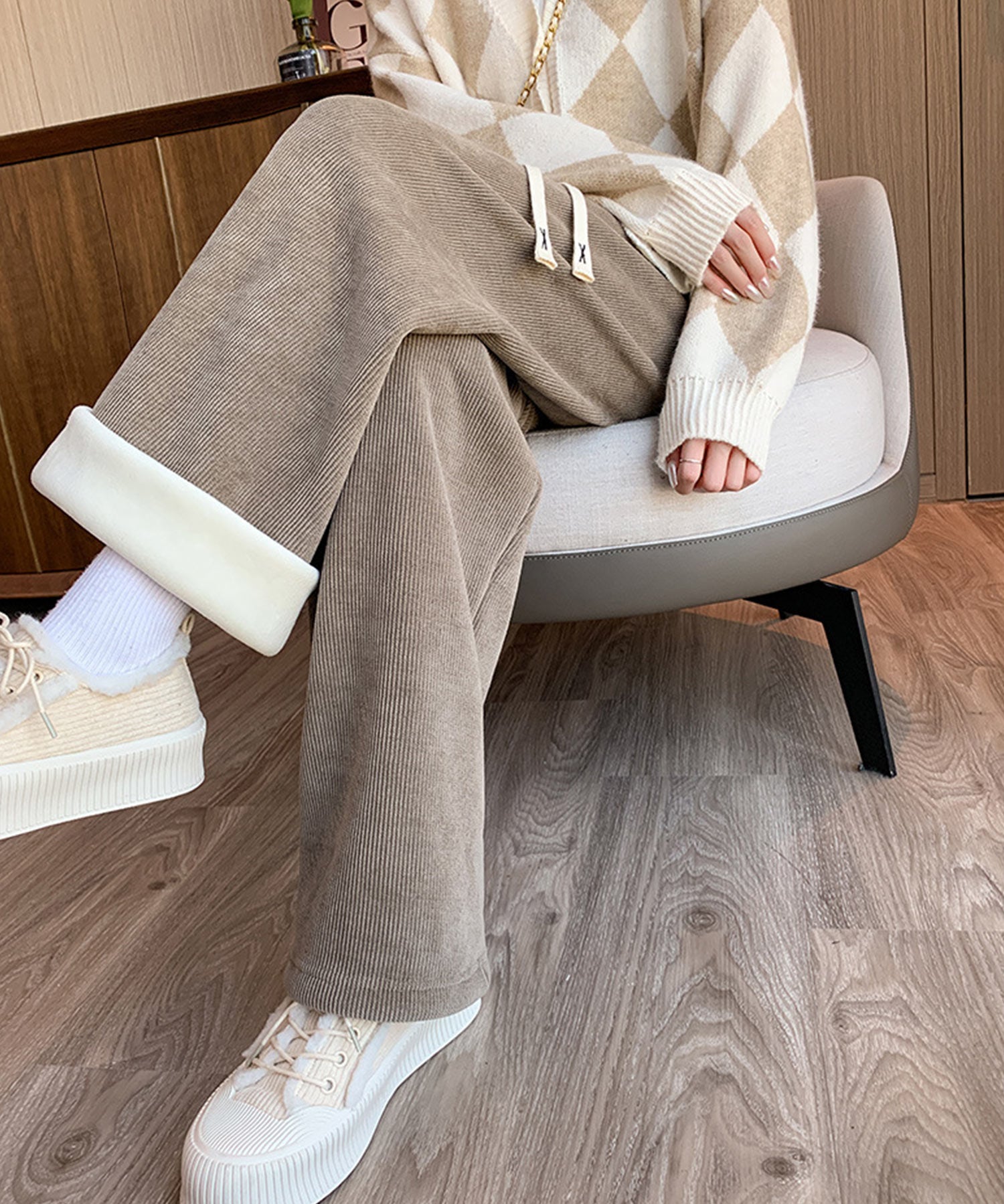 裏起毛コーデユロイワイドパンツsdpalhj01 モカ