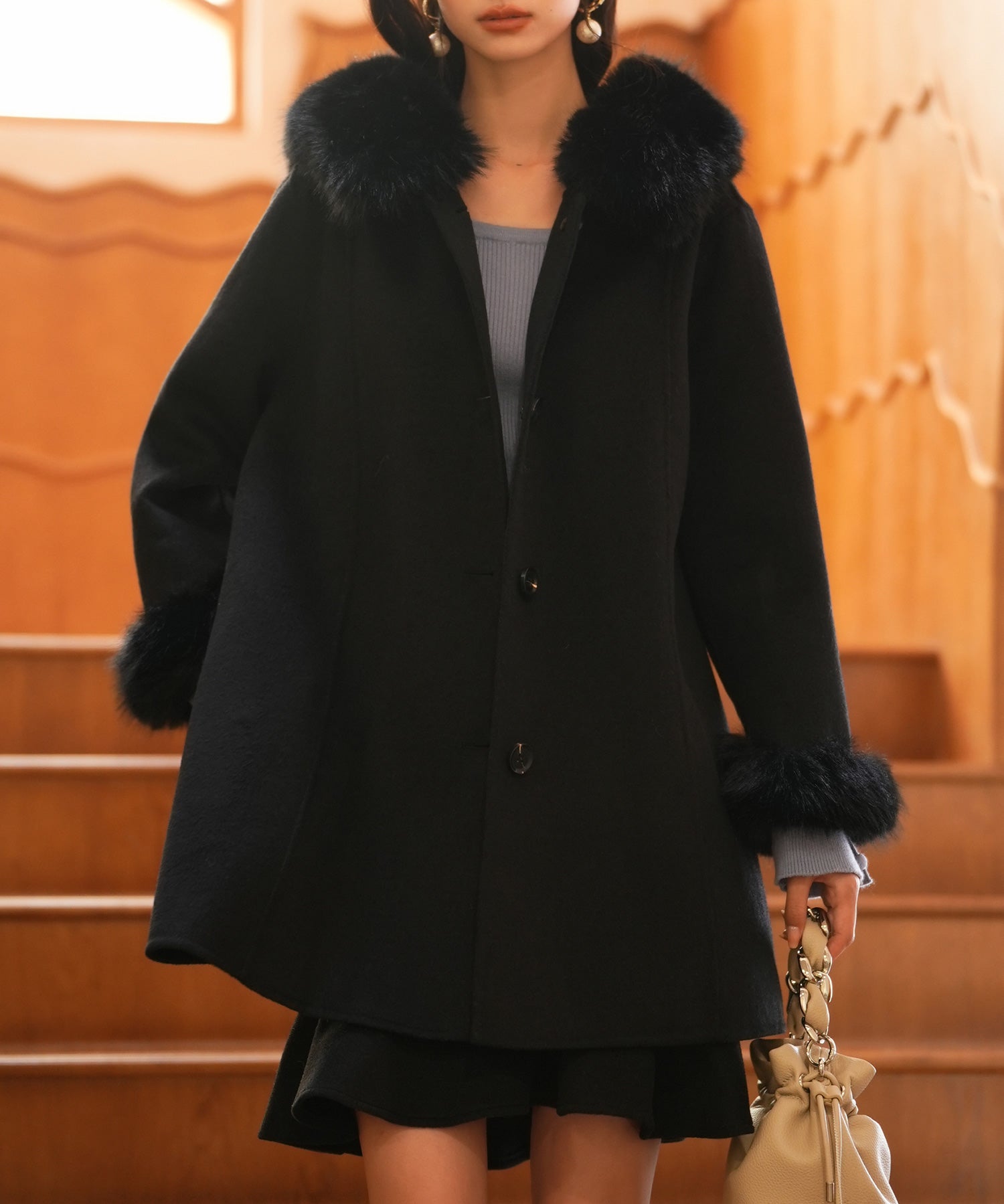 ベルト付きダブルフェイスガウンコートsdpps23007