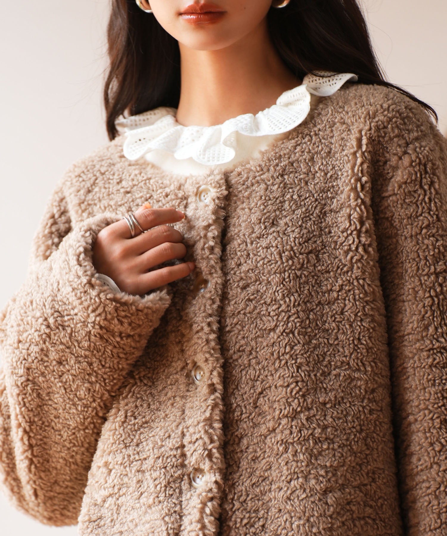 モコモコショート丈ボア生地コートsdpps23014 ブラウン