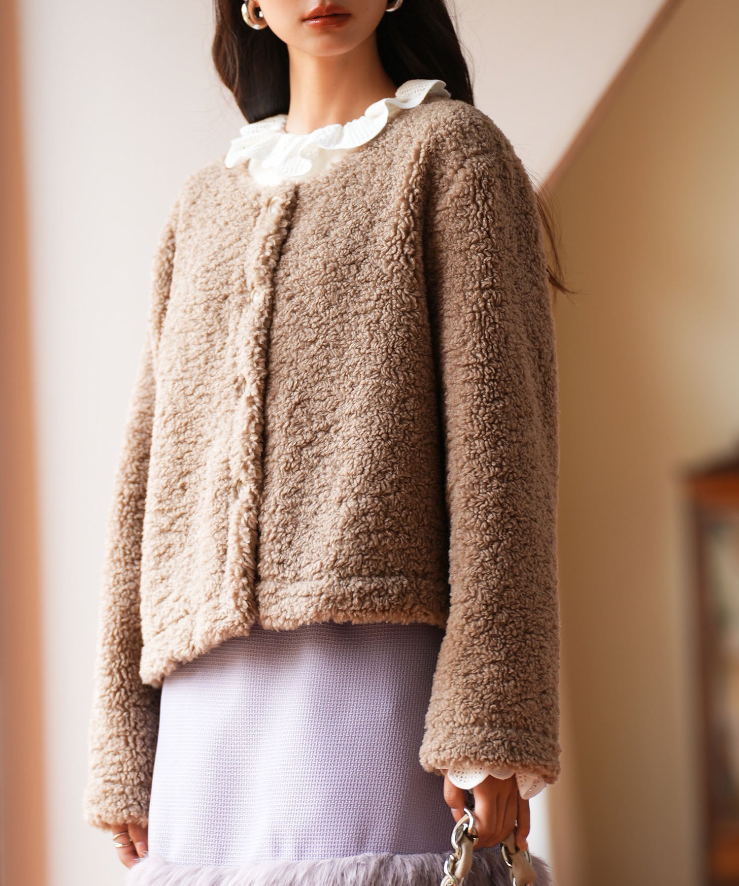 モコモコショート丈ボア生地コートsdpps23014 ブラウン