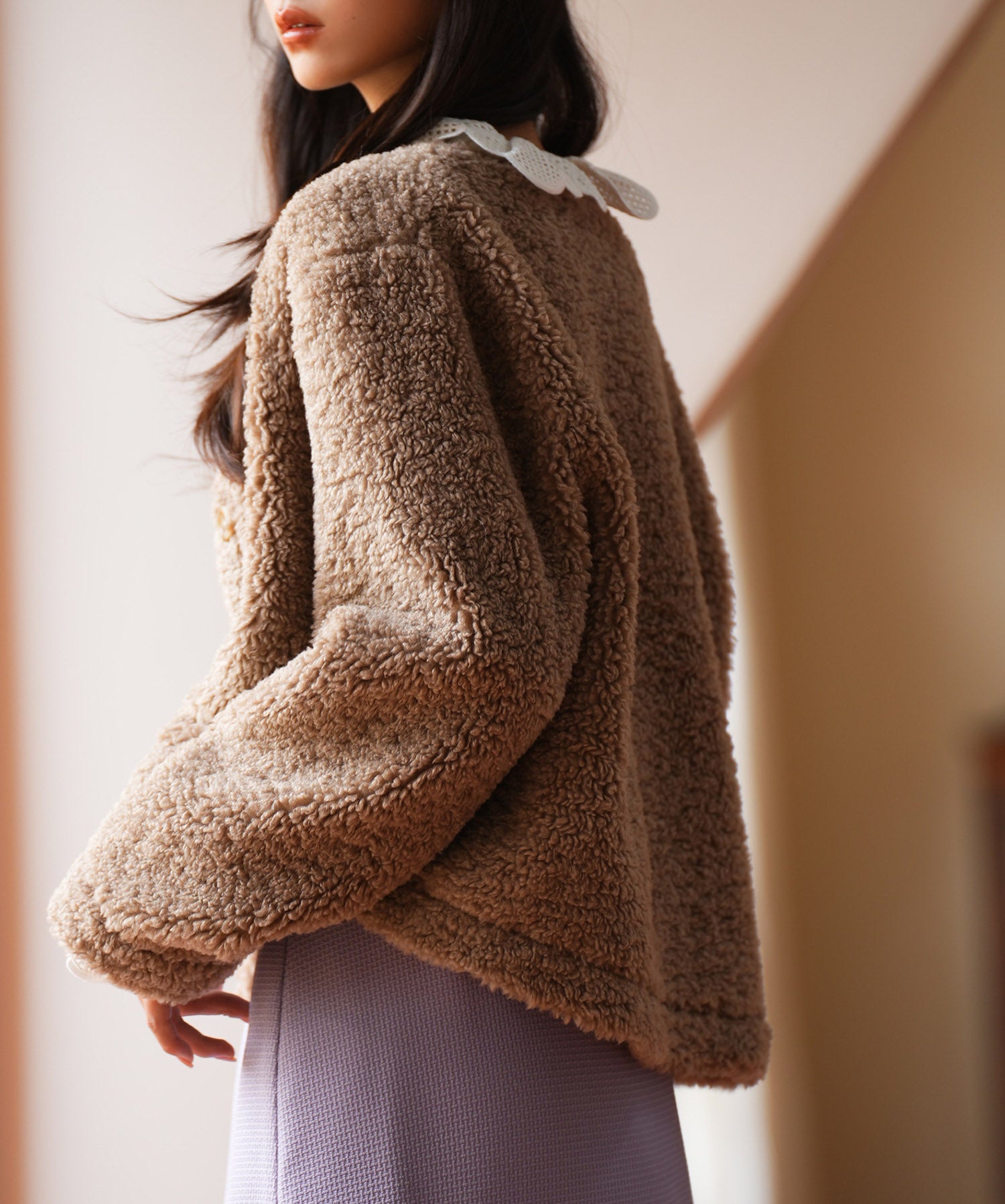 モコモコショート丈ボア生地コートsdpps23014 ブラウン