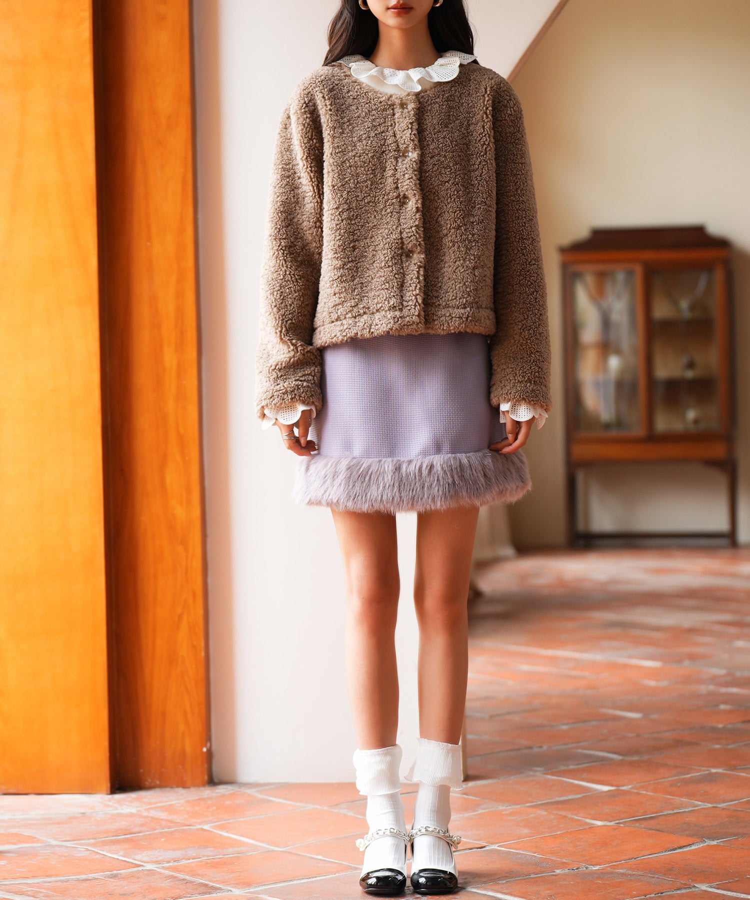 モコモコショート丈ボア生地コートsdpps23014 ブラウン