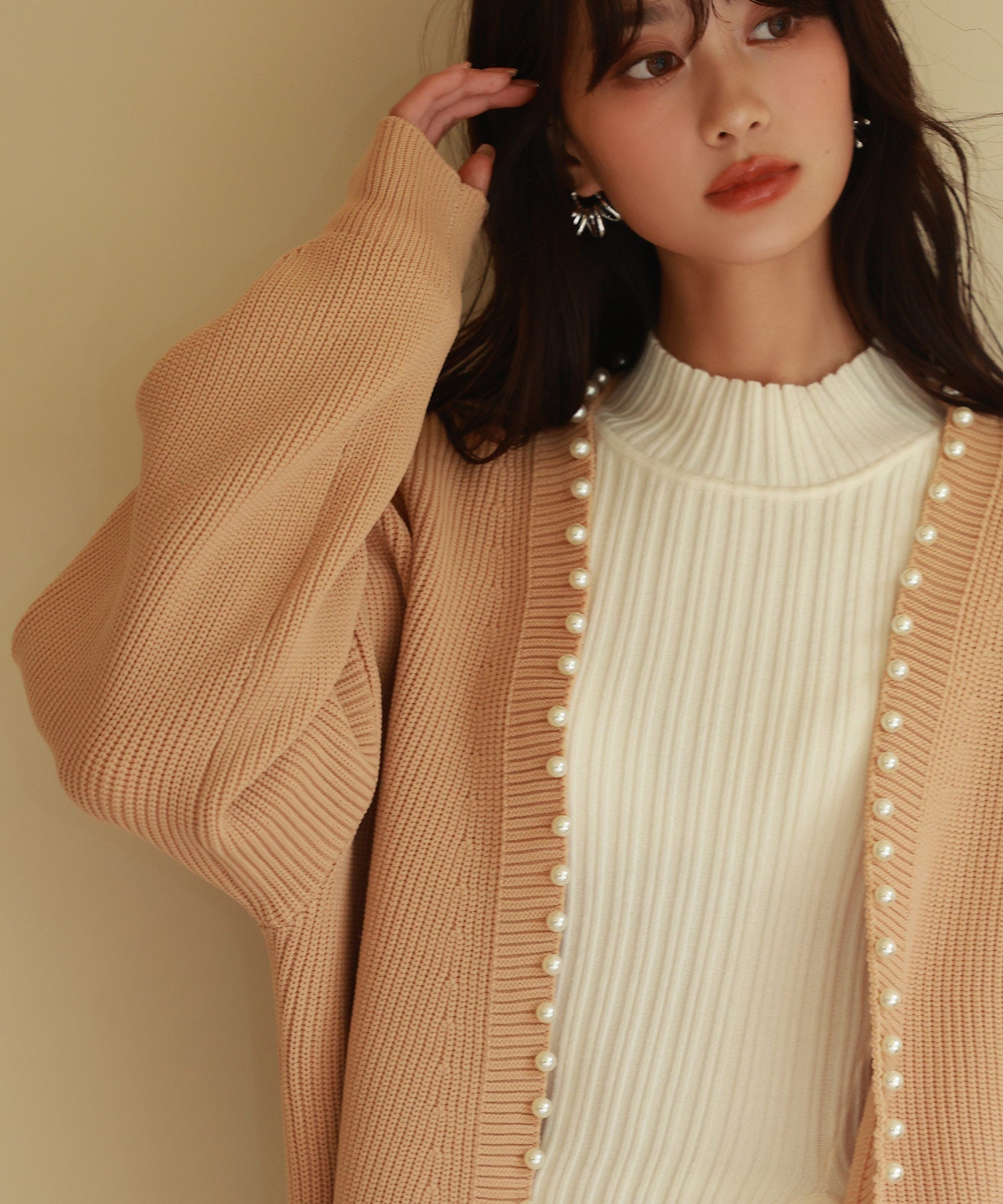 畦編みパールニットカーディガンsdpxyf2953 ライトブラウン – [公式