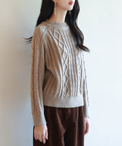 ラグランスリーブ変形編みニットプルオーバーsdpxyf2996 ブラウン