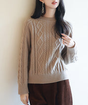 ラグランスリーブ変形編みニットプルオーバーsdpxyf2996 ブラウン