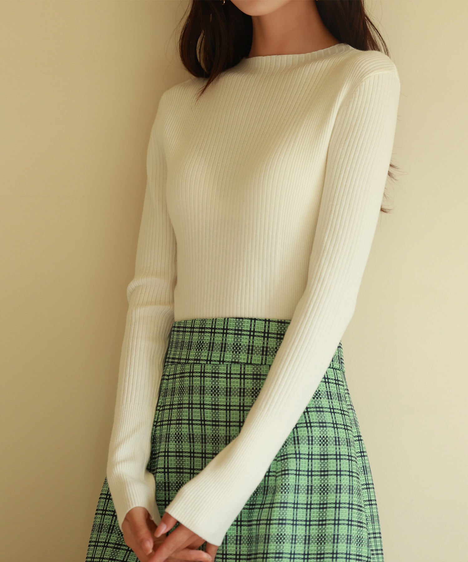 ランダムリブリブ編みニットプルオーバーsdpxyf6313 アイボリー