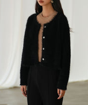 シャギークルーネックニットカーディガンsdpxyf6330 ブラック