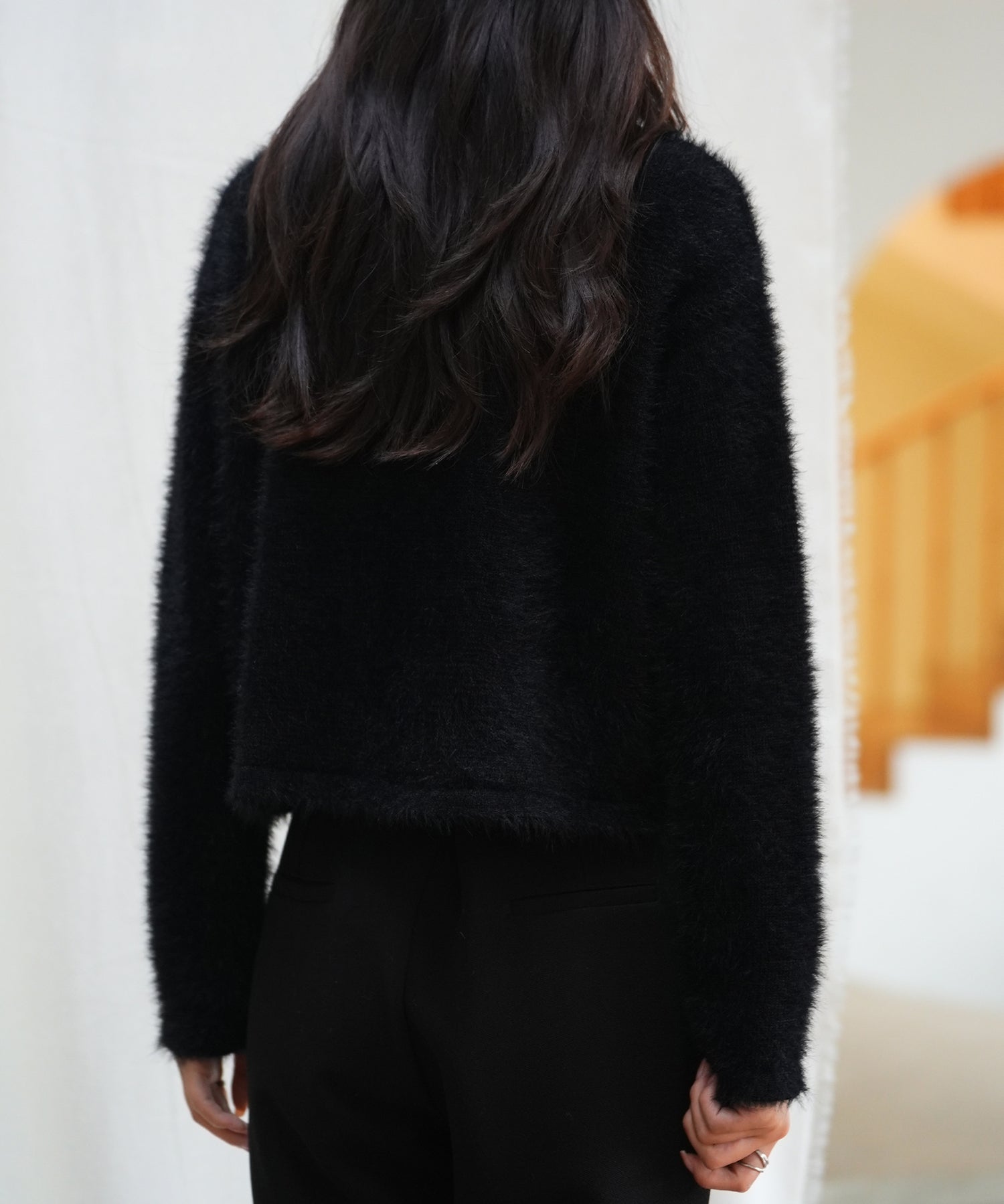 シャギークルーネックニットカーディガンsdpxyf6330 ブラック