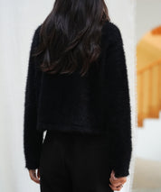 シャギークルーネックニットカーディガンsdpxyf6330 ブラック