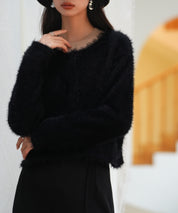 シャギークルーネックニットカーディガンsdpxyf6330 ブラック