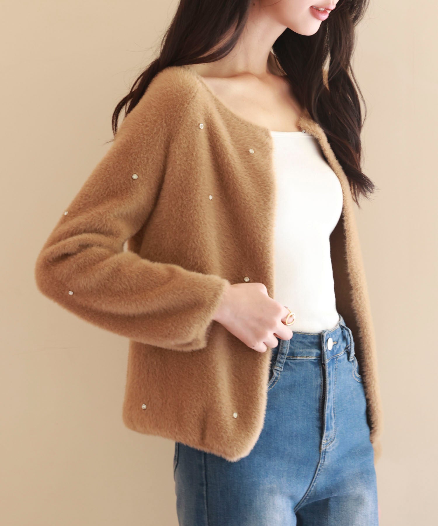 ダイヤモンドビジューニットカーディガンsdpxyf6356 ブラウン