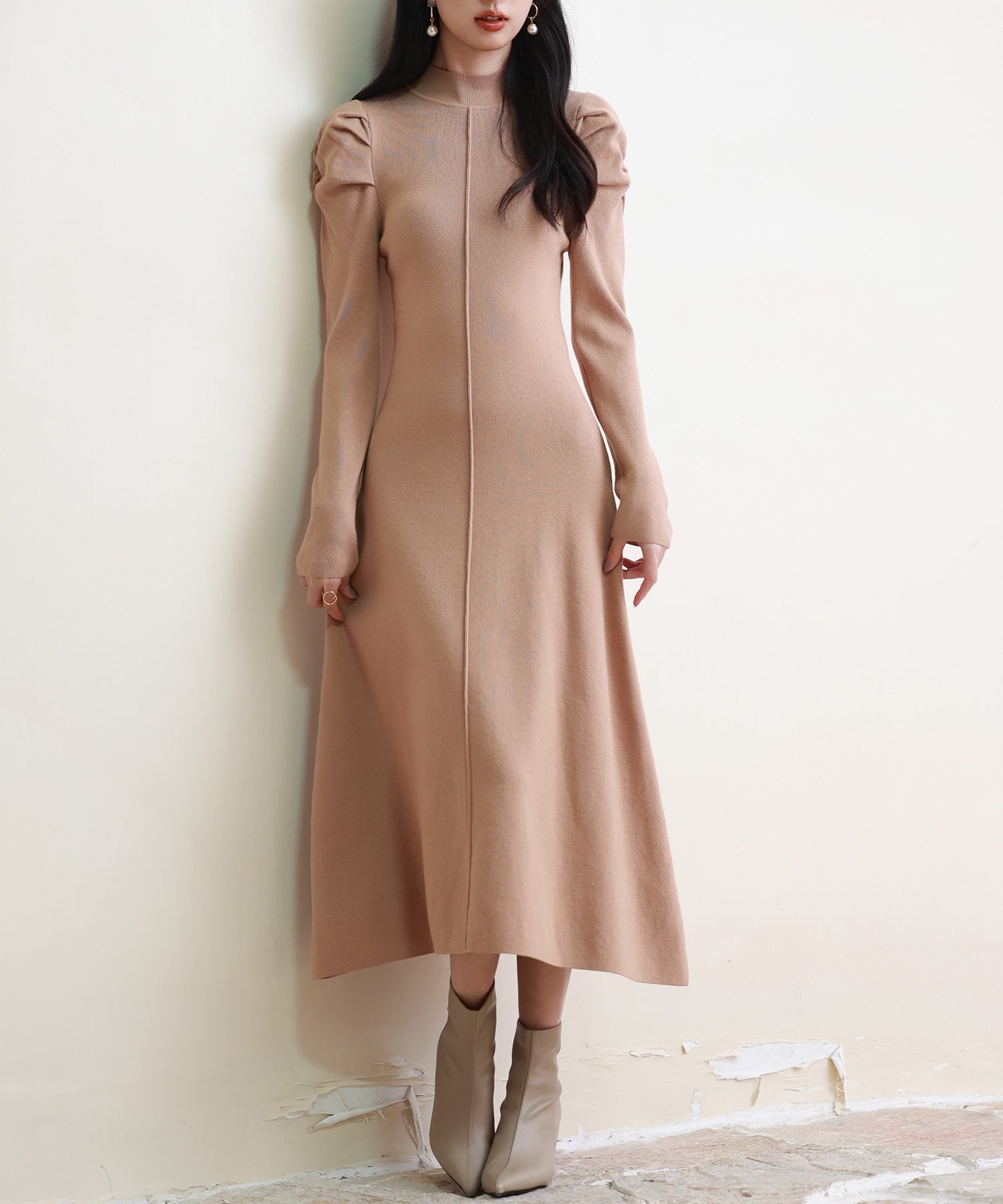 ギャザースリーブプチハイネックニットワンピースsdpxyf6565-103-45