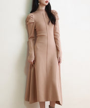 ギャザースリーブプチハイネックニットワンピースsdpxyf6565 ブラウン