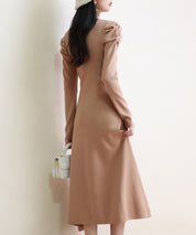 ギャザースリーブプチハイネックニットワンピースsdpxyf6565 ブラウン