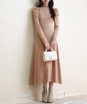 ギャザースリーブプチハイネックニットワンピースsdpxyf6565 ブラウン