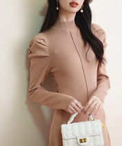 ギャザースリーブプチハイネックニットワンピースsdpxyf6565 ブラウン