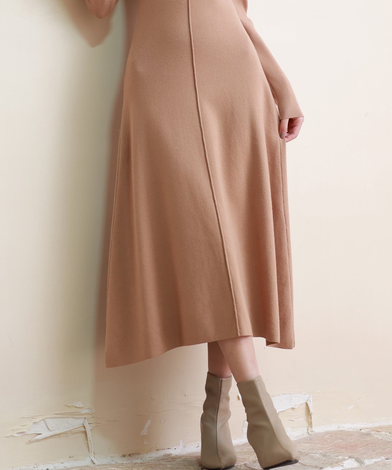 ギャザースリーブプチハイネックニットワンピースsdpxyf6565 ブラウン