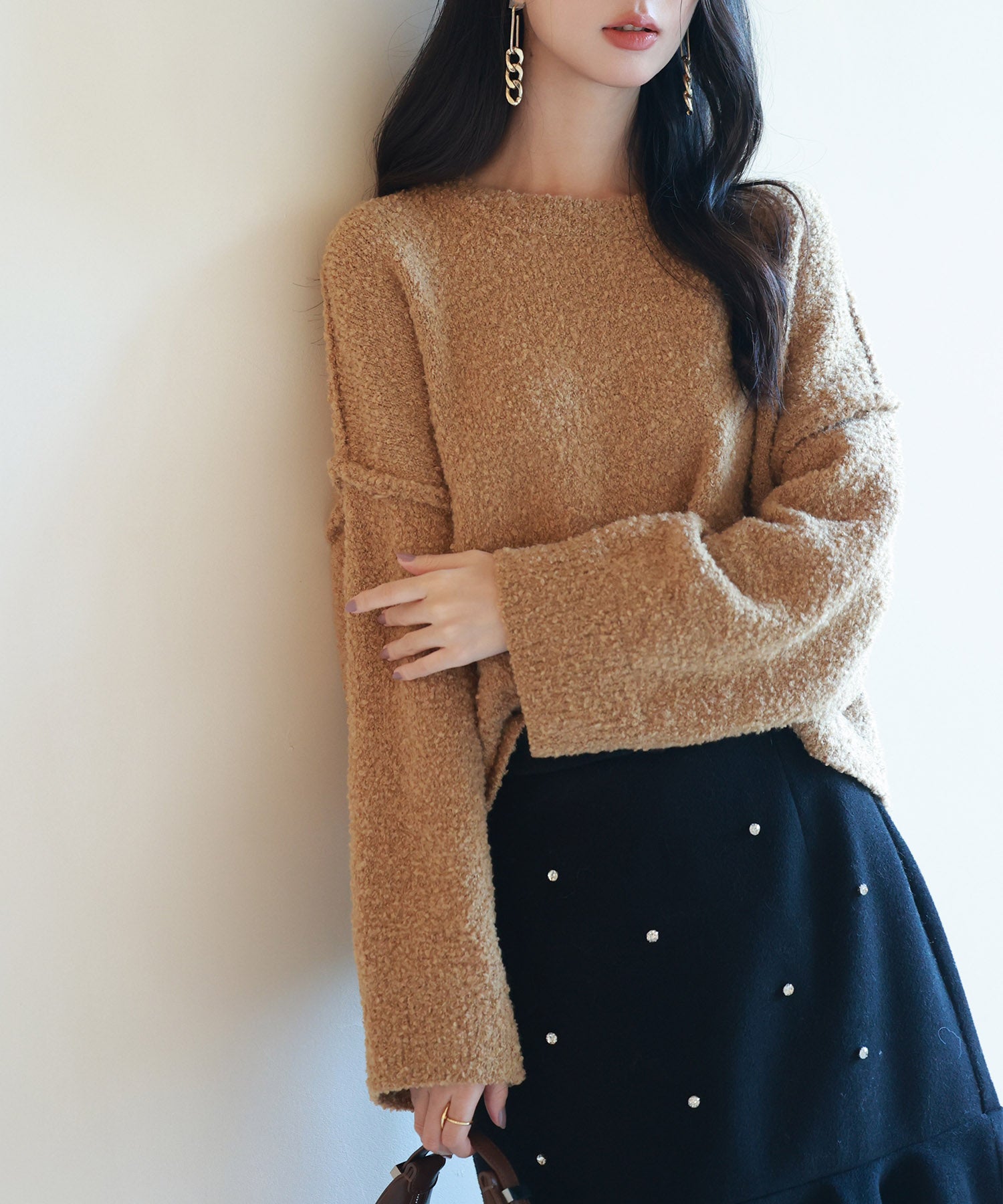 ＊cococoro＊【美品】ヘアリーニットドロップショルダープルオーバー ドロップショルダーニットプルオーバーsdpxyf6569 ブラウン