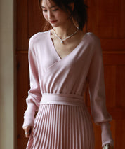 マトンスリーブカシュクールニットワンピースsdpxyf7005 ピンク